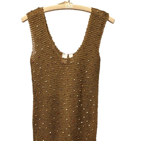 Vicky Moreinis Brown Knit Beaded Swimwear Cover up Dress Beaded Fringe Stretch - Picture 2 of 6